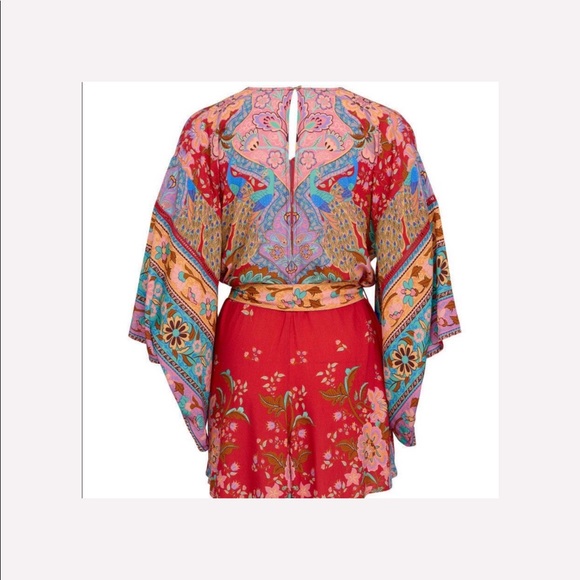 Boho Gypsy Ruby Floral Lotus Print Kimono Romper - Picture 7 of 8